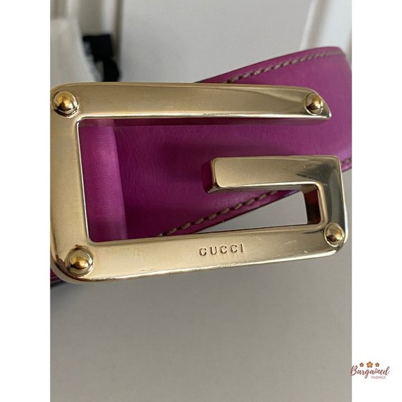 Authentic Gucci Dark Pink Leather Gold G Logo Buckle Belt Size 85/34 main image 7